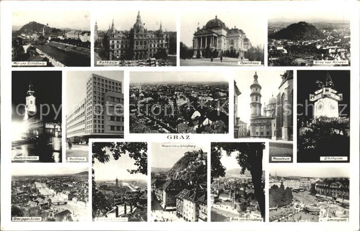 Graz Steiermark Mur Schlossberg Rathaus Opernhaus Nordansicht Stadtpfarrkirche H