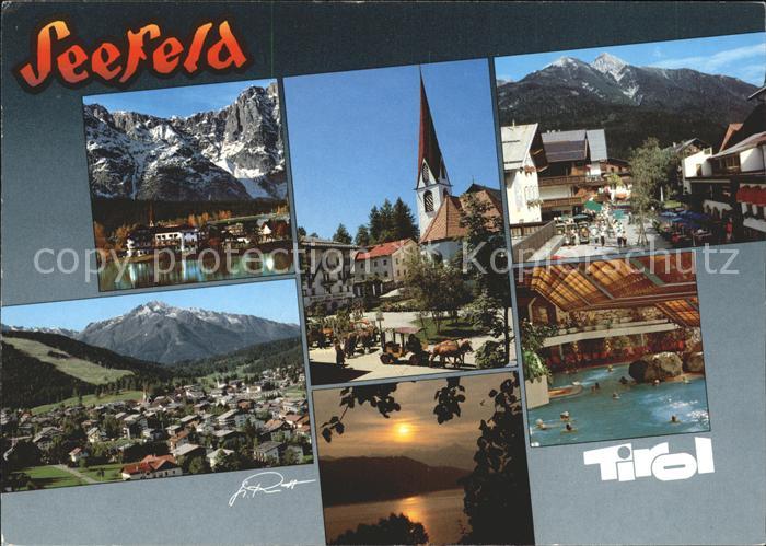 Seefeld Tirol Panorama Kirche Schwimm und Hallenbad Sonnenuntergang