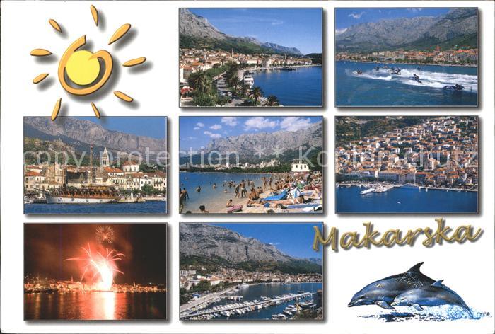 Makarska Dalmatien Panorama Strand Hafenpartie Feuerwerk