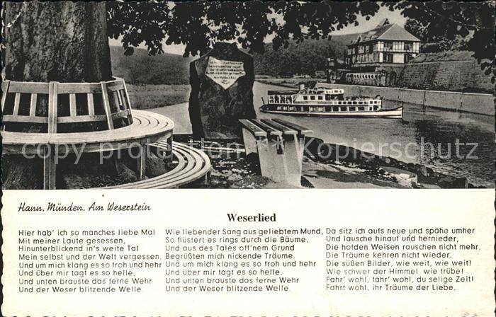 Hann. Muenden am Weserstein Ausflugsboot Weserlied