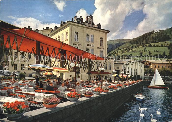 Zell See Seehotel und Strandcafe Zauner Terrasse Schwan Segelboot