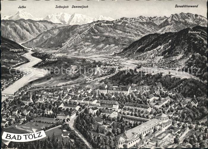 Bad Toelz aus der Vogelperspektive Benediktenwand Alpenpanorama