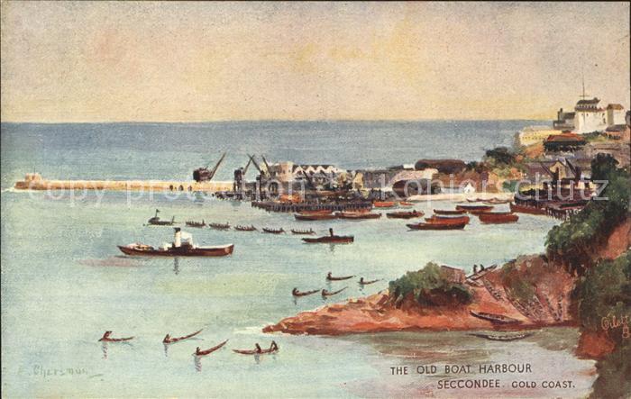 Seccondee Port The Old Boat Harbour Cold Coast Painting Tuck's Kuenstlerkarte