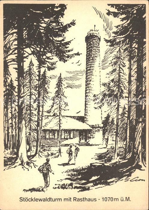 Triberg Schwarzwald Stoecklewaldturm mit Rasthaus Zeichnung