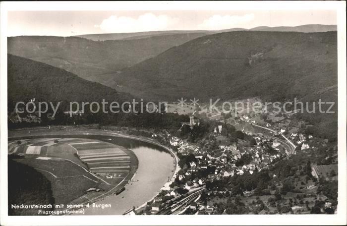 Neckarsteinach Fliegeraufnahme mit 4 Burgen