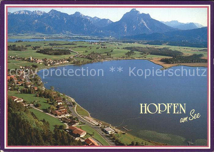 Hopfen See Sommerpanorama mit Allgaeuer Bergen Fliegeraufnahme