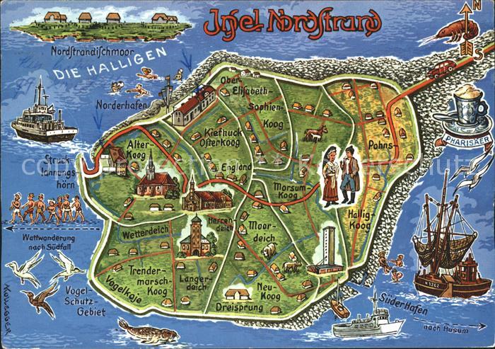 Nordstrand Landkarte Dreisprung Wetterdeich Morsumkoog