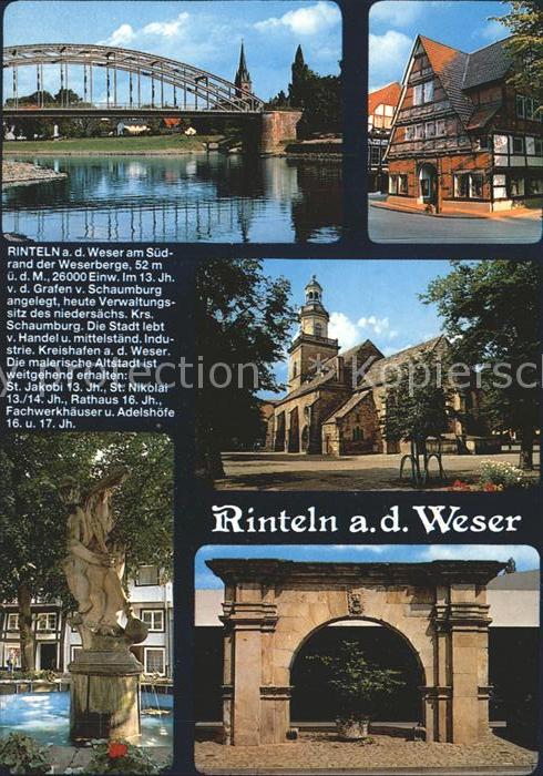 Rinteln Weser Niedersachsen Weserbruecke Dorfpartie Statue Torbogen Kirche