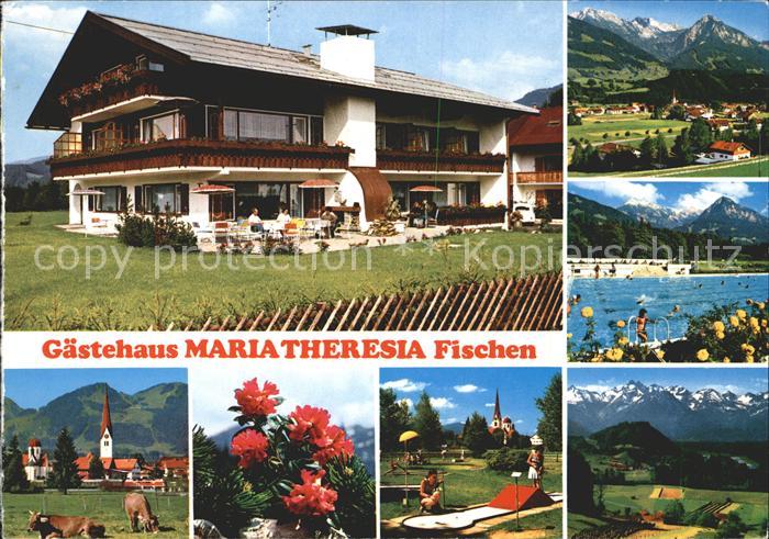 Fischen Allgaeu Gaestehaus Maria Theresia Ortsblick Schwimmbad KIrche Minigolf