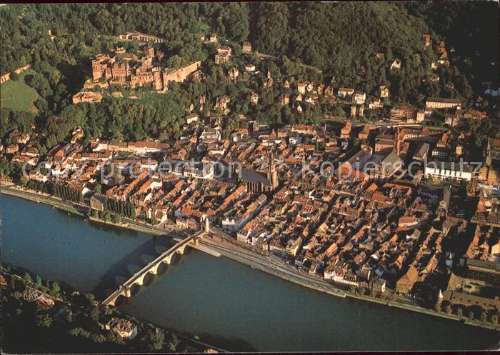 Heidelberg Neckar Fliegeraufnahme Neckarpartie Bruecke