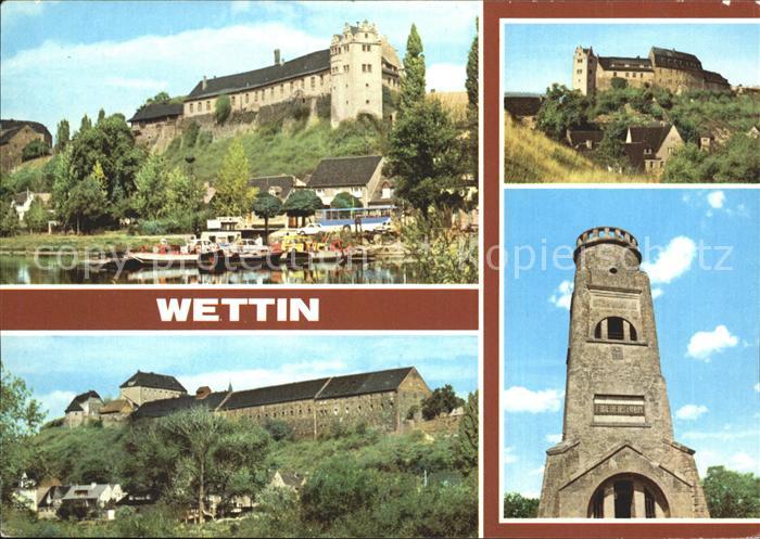 Wettin Unterburg mit Saale und Faehre