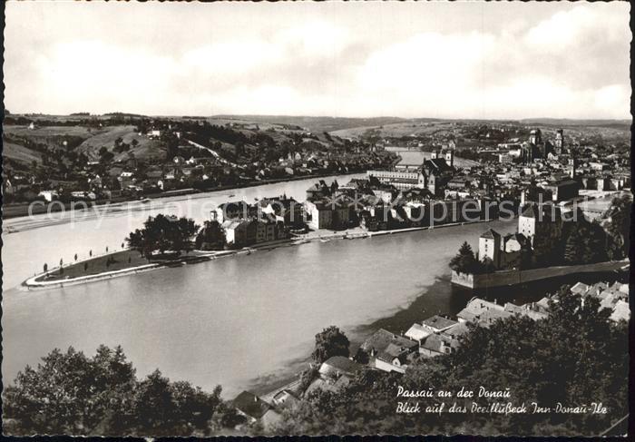 PAssAU Bayern Dreifluesse Eck Inn Donau Ilz Panoramablick