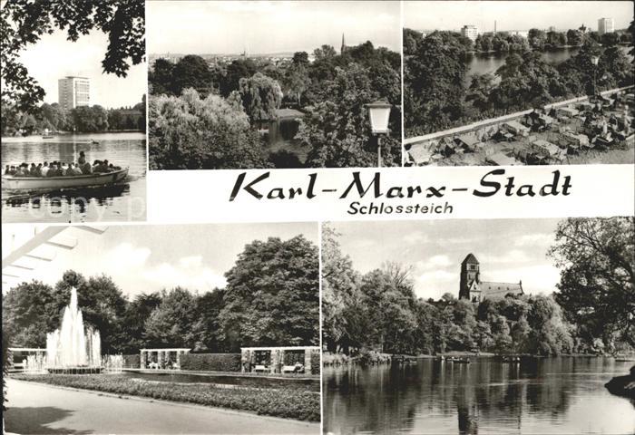 Karl-Marx-Stadt CHEMNITZ Schlossteich Springbrunnen Bootspartie