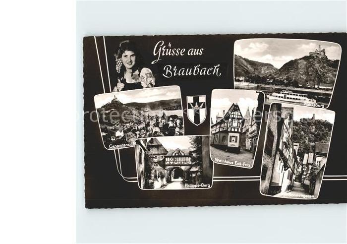 Braubach Rhein Gesamtansicht Marksburg Philipps Burg Weinhaus Eck Fritz Sonnenga