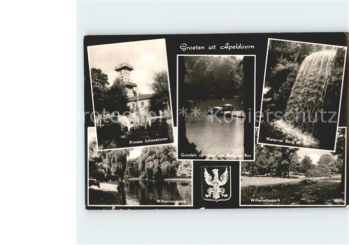 Apeldoorn Prinses Julainatoren Gondels op vijvar van Berg en Bos Waterval Berg e