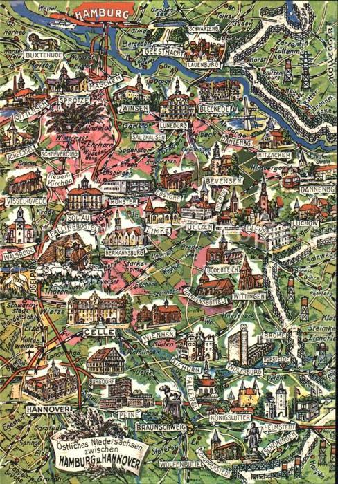 HAMBURG  CITY oestliches Niedersachsen Landkarte