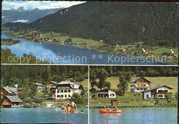 Weissensee Kaernten Fliegeraufnahme Gaestehaus Bergblick und Obergasser