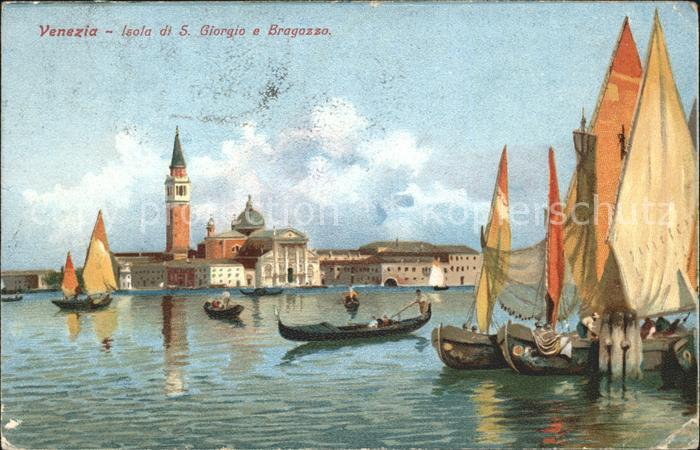 Venezia Venedig Isola di S. Giorgio e Bragozzo Kuenstlerkarte Segelschiffe
