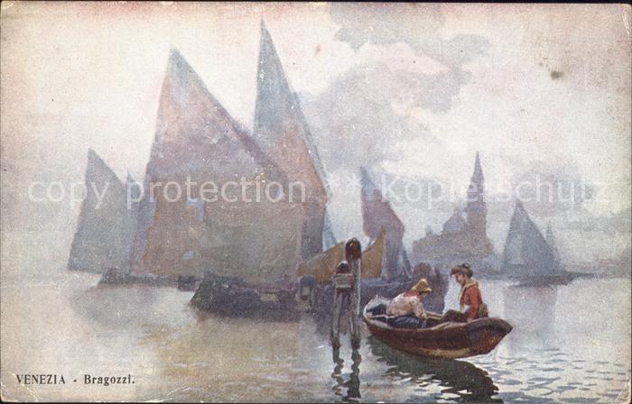 Venezia Venedig Kuensterkarte Segelboote Bragozzi