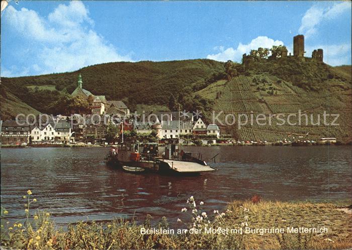 Beilstein Mosel Faehr Mosel mit Burgruine Metternich
