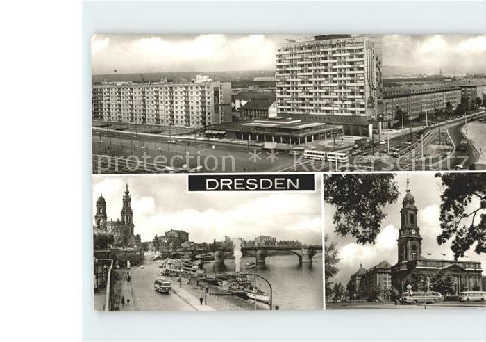 DRESDEN Elbe Pirnaischen Platz Bruehlschen Terrasse Kreuzkirche Altmarkt