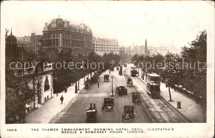 London Thames Embankment Showing Hotel Cecil Cleopatra