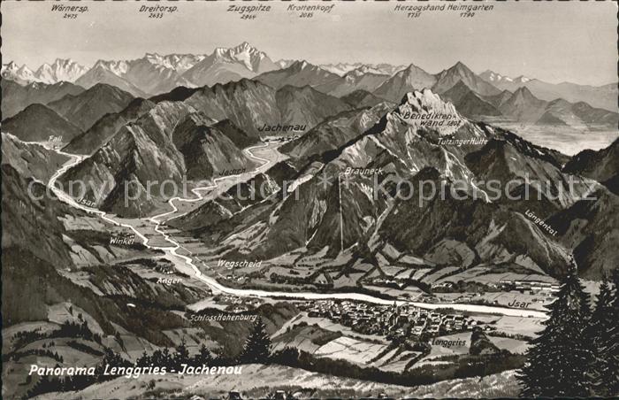 Lenggries Panoramakarte Jachenau Woernersp Dreitorsp Zugspitze Wegscheid
