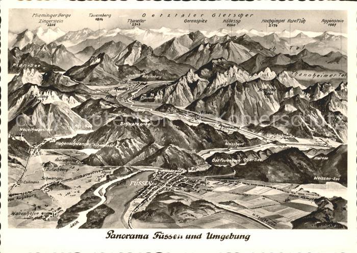 Fuessen Allgaeu Panoramakarte Neuschwanstein Bad Faulenbach Aggenstein