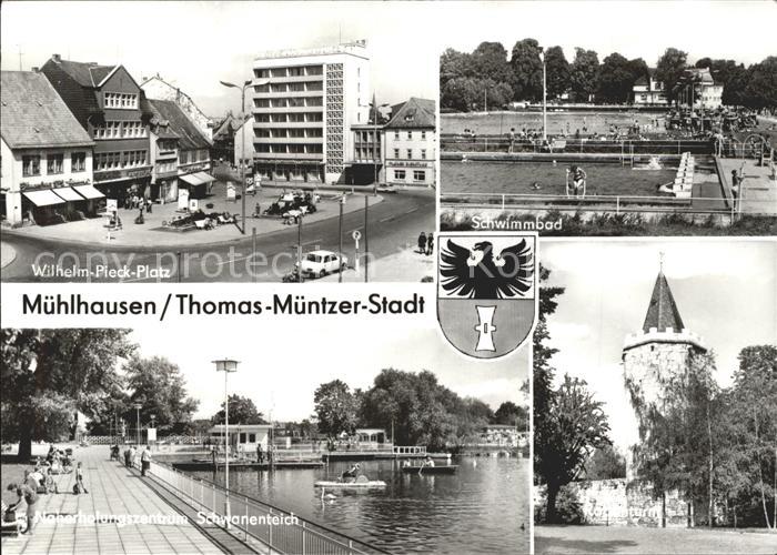 Muehlhausen Thueringen Wilhelm Pieck Platz Schwimmbad Schwanenteich
