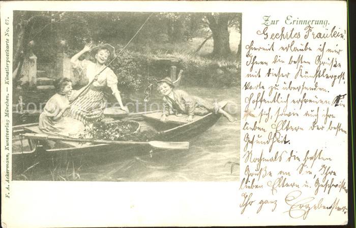 Verlag Ackermann Kuenstlerpostkarte Nr. 67 Kinder Boot Paddel Angel