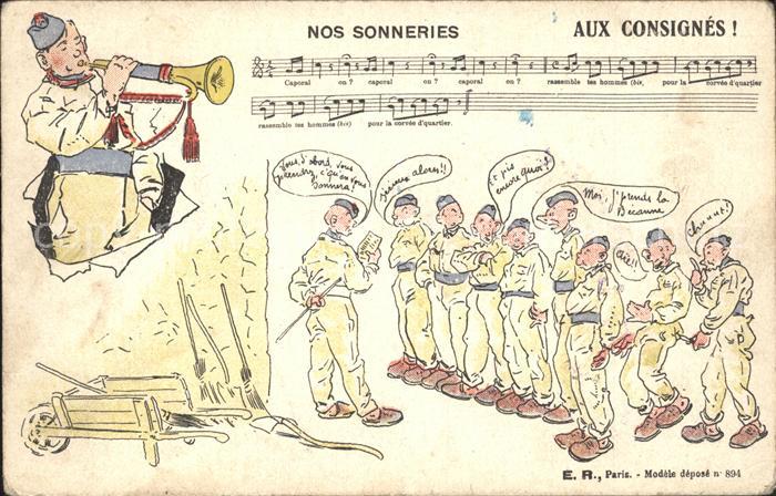 Militaria Frankreich Humor Liederkarte Trompete