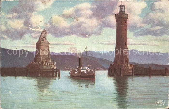 Verlag WIRO Wiedemann Nr. 2866 Lindau-Bodensee Hafeneinfahrt Dampfer