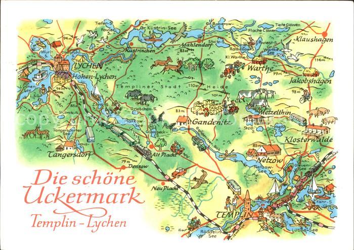 Landkarte auf Ak Uckermark Templin-Lychen Zeichnung A. Hoppe