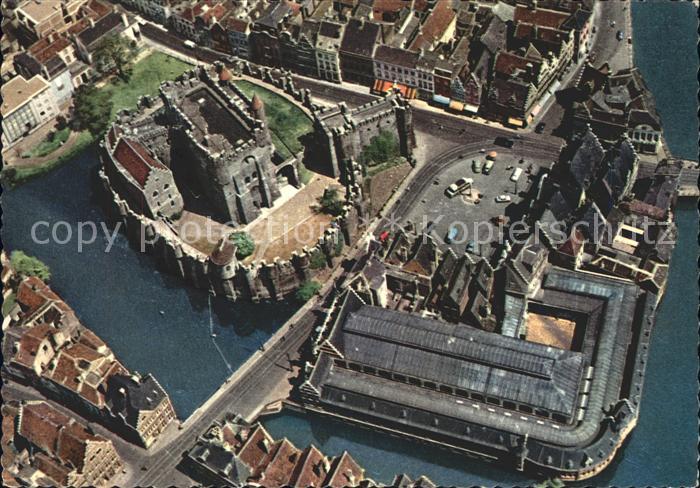 Gand Belgien Chateau des Comtes Fliegeraufnahme