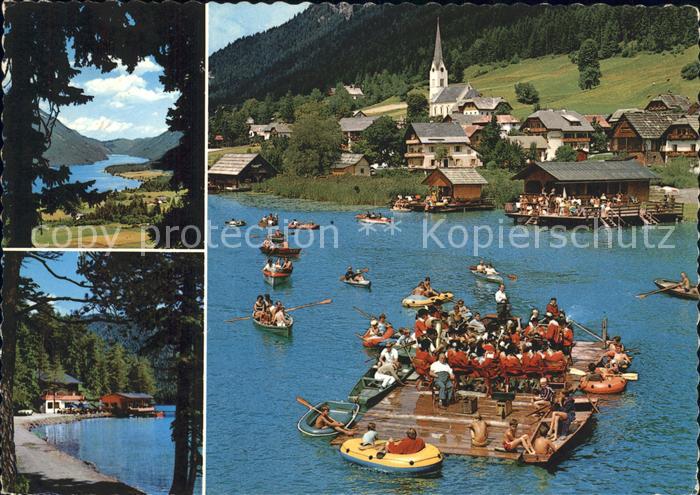 Weissensee Kaernten Faehre Boote Kirche