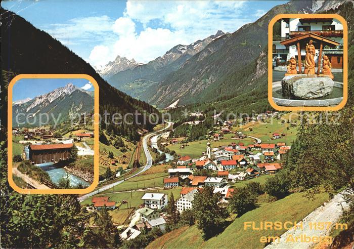 Flirsch Ortsansicht Bruecke Fluss Brunnen