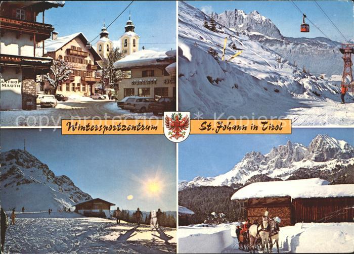 St Johann Tirol Luftseilbahn Ski Pferdeschlittenfahrt Kirche Sparkasse