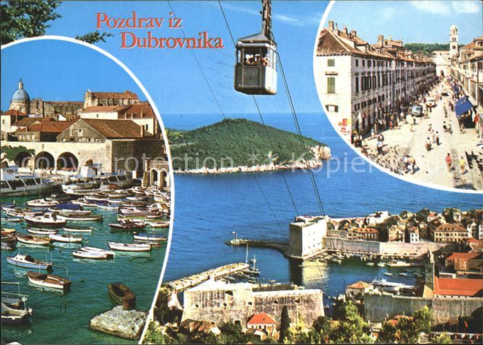 Dubrovnik Ragusa Hafen Fliegeraufnahme Strassenpartie Seilbahn