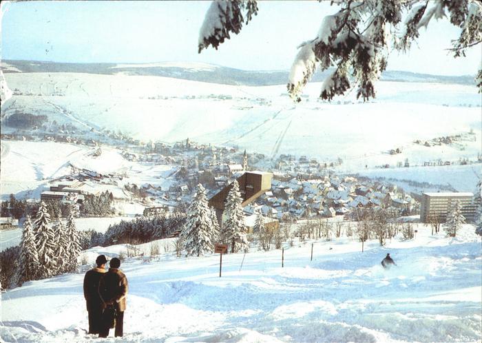 Oberwiesenthal Erzgebirge Blick vom Eckbauer zur Schanze und Stadt