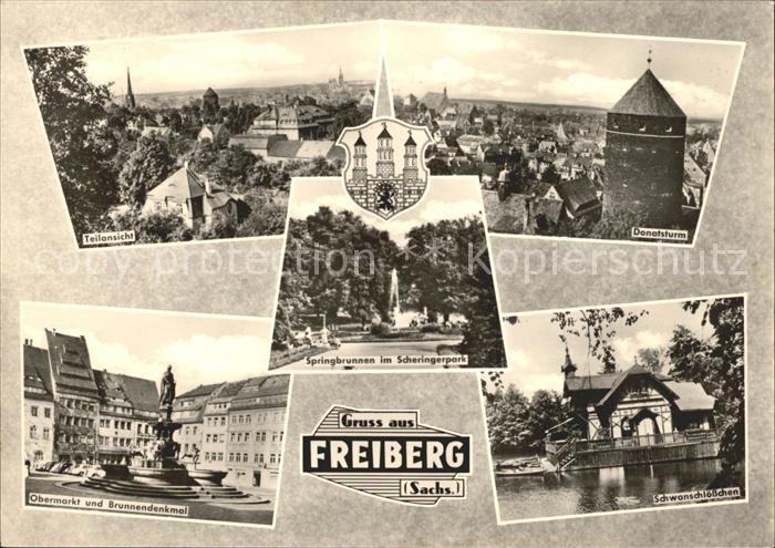 Freiberg Sachsen Telansicht Obermarkt Brunnendenkmal Donatsturm Springbrunnen Sc