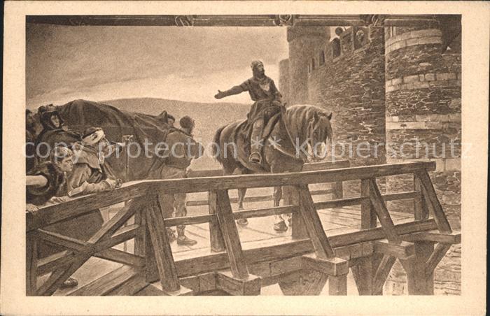 Burg Wupper Wandgemaelde im Rittersaal von C. Meyer Kupfertiefdruck