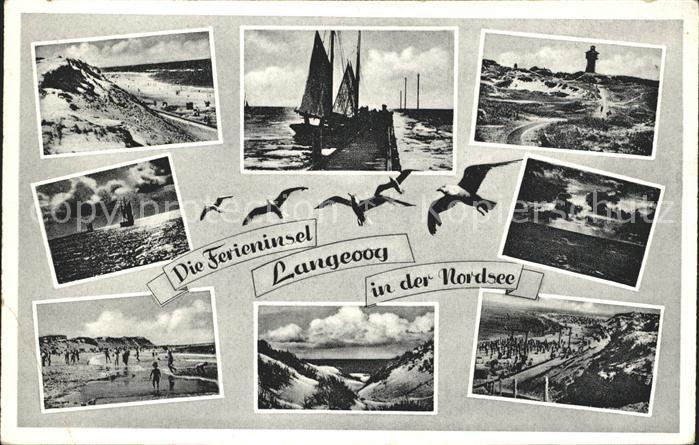 Langeoog Nordseebad Duenen Abendstimmung Segelboot Moewen Strand Leuchtturm