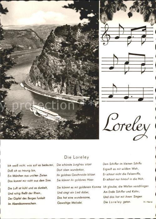 Loreley Lorelei Rhein Dampfer Felsen Noten Gedicht Heinrich Heine