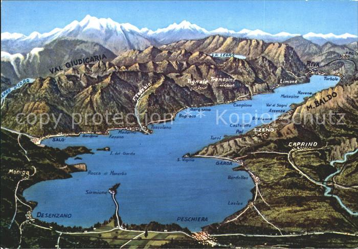 Lago di Garda Gardasee aus der Vogelschau Gebirgspanorama