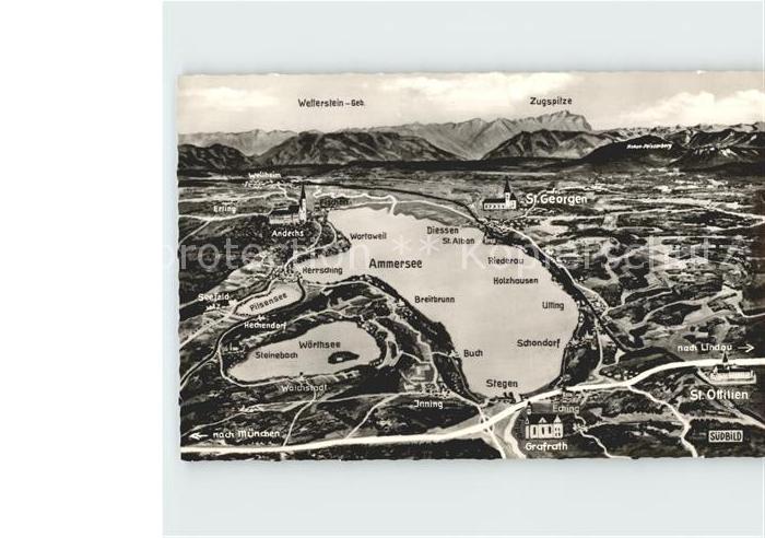 Ammersee Reliefkarte mit Woerth- und Pilsensee