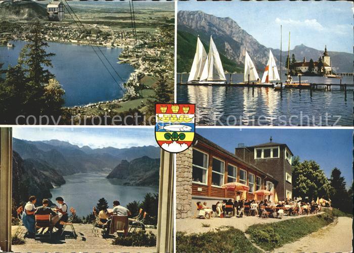 Gmunden Salzkammergut Gruenbergseilbahn Hoehenrestaurant Segelboot