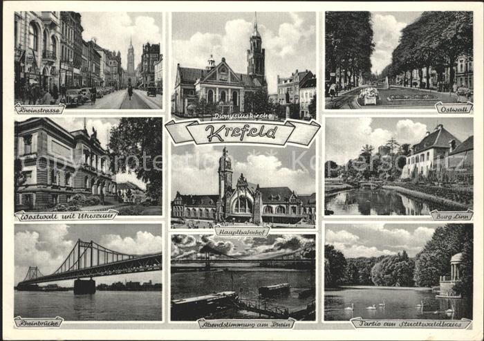Krefeld Ostwall Burg-Linn Rheinstrasse Kirche Westwall mit Museum Ostwall Rheinb