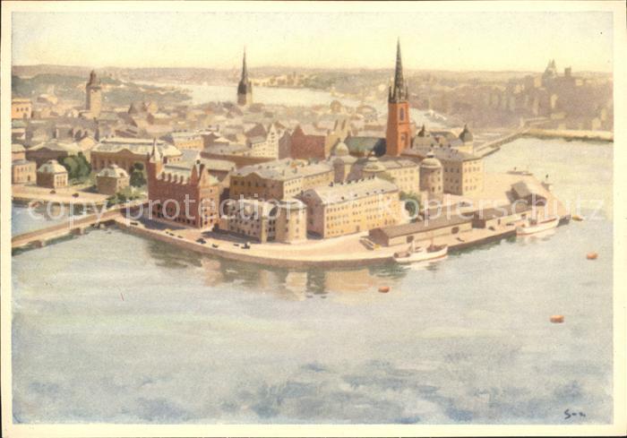 Stockholm vom Stadthausturm akvarell Stig Soedersten