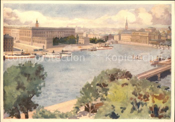 Stockholm Skeppsholmen Schloss akvarell Stig Soedersten