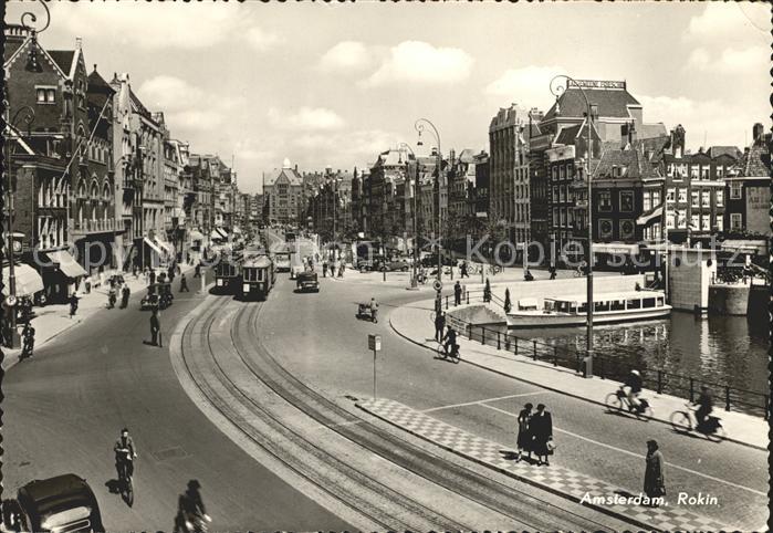 Amsterdam Niederlande Rokin Strassenbahn Boot